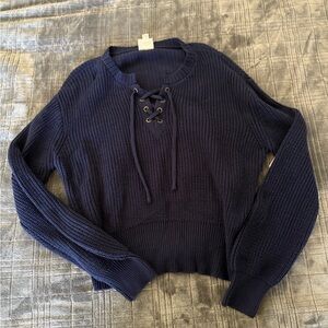 St. John's Bay Navy Sweater with Lace-Up Detail